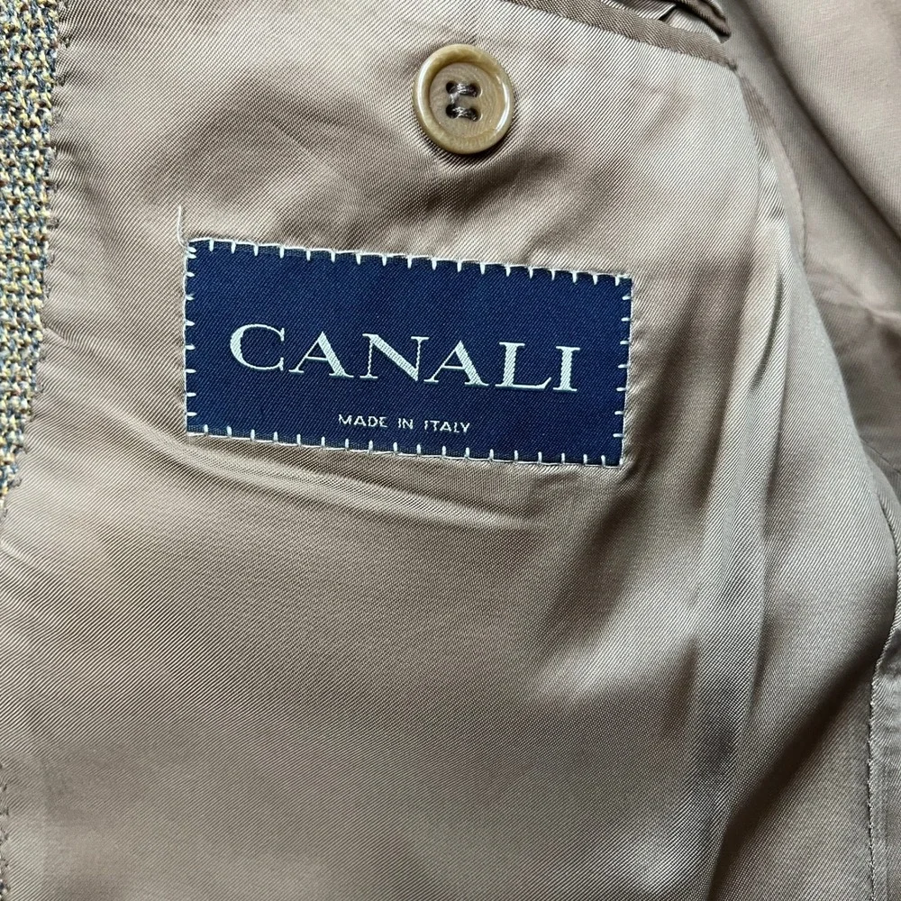 Canali Blazer Mens 48 Brown Flap Pocket Wool Cashmere Houndstooth Sport Coat